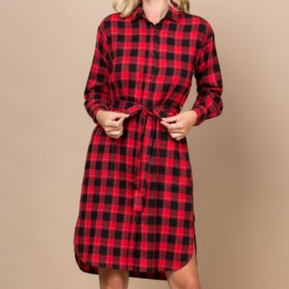 Red Plaid Dress with Belt Size Medium